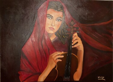 The lady with red scarf and violin
